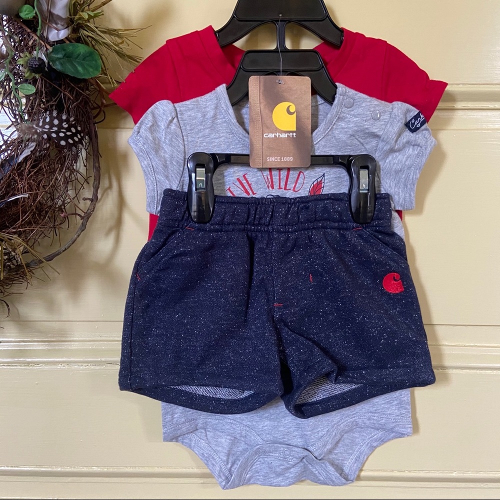 NEW Carhartt 3pc wild & free tops w/shorts 6M